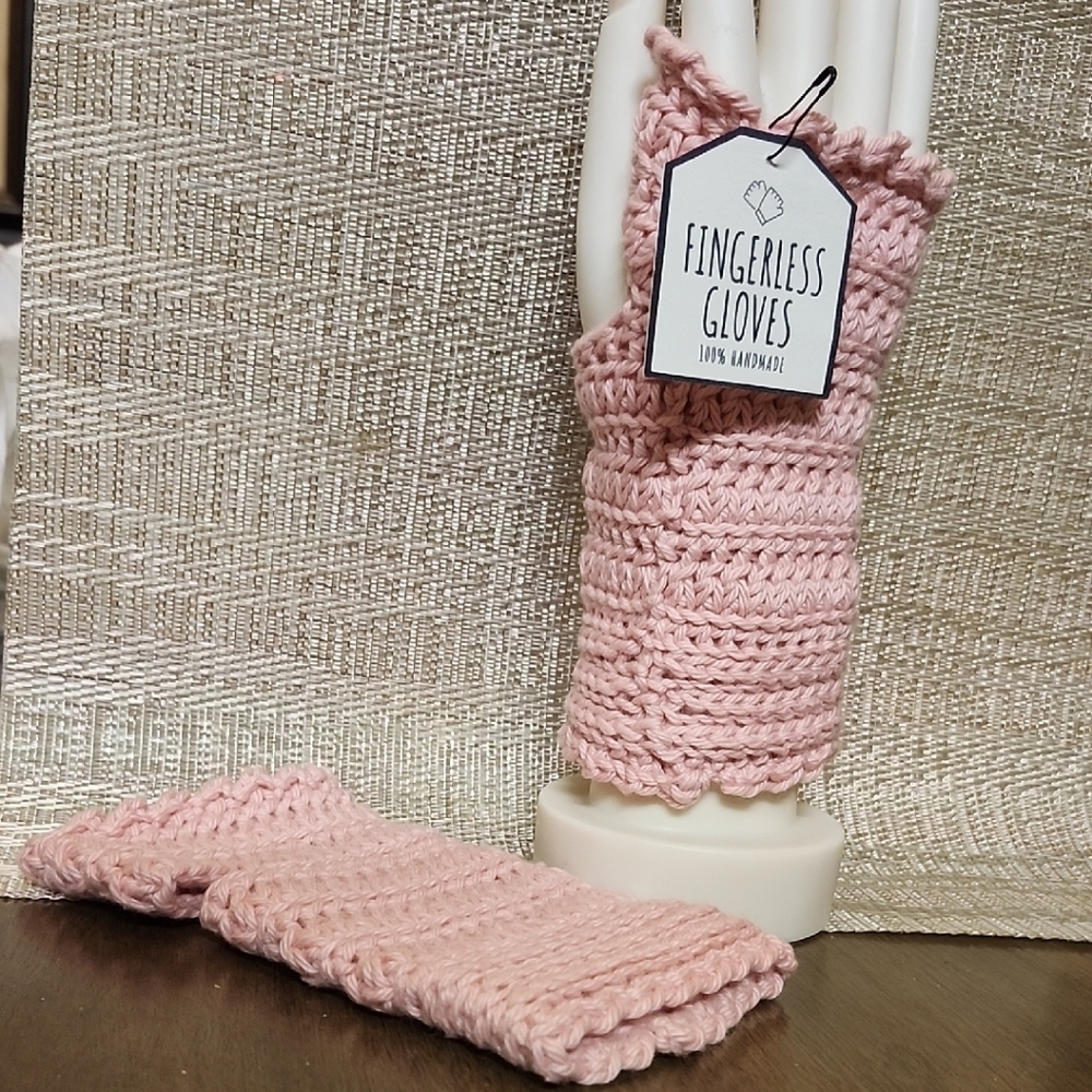 Cozy Pink Hand Crafted Crochet  Fingerless Gloves. Ask About Sizing.